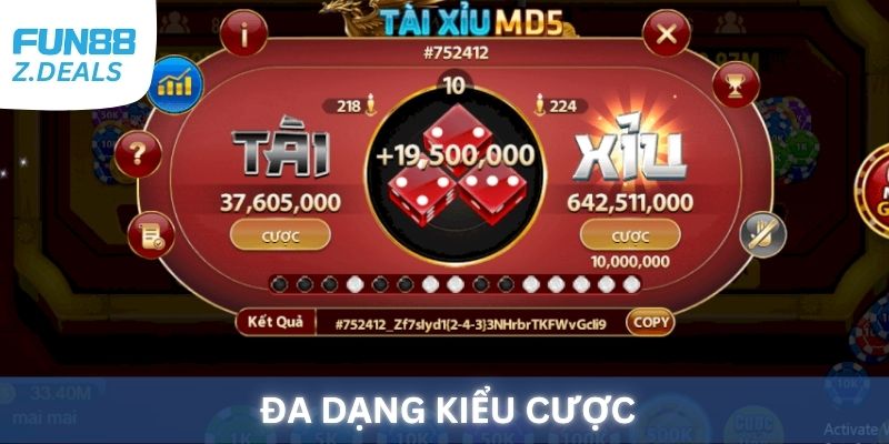 Tài xỉu Fun88 có đa dạng kiểu cược cho người chơi